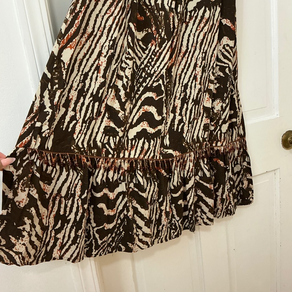 Kim Rogers Zebra Print Maxi Skirt L Flowy Boho Beaded Ruffle Dark Academia